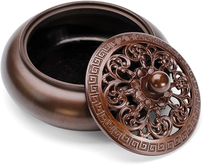 Copper Incense Burner, with Incense Stick Holder & Fire Cotton Lotus Incense Holder Cone Coil Incense Burner Ash Catcher with Lid for Indoor Ornament Handicraft Gifts - Bloomnest