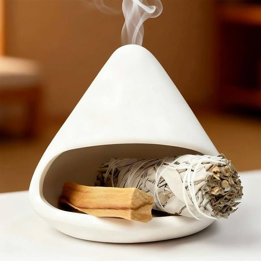 Handcrafted Clay Smudge Pot-Mini Chimenea Incense Holder Burner for Sage, Copal & Palo Santo-Palo Santo Holder Burner-Perfect Anxiety Relief Gift for Women, Zongzi Style, White - Bloomnest