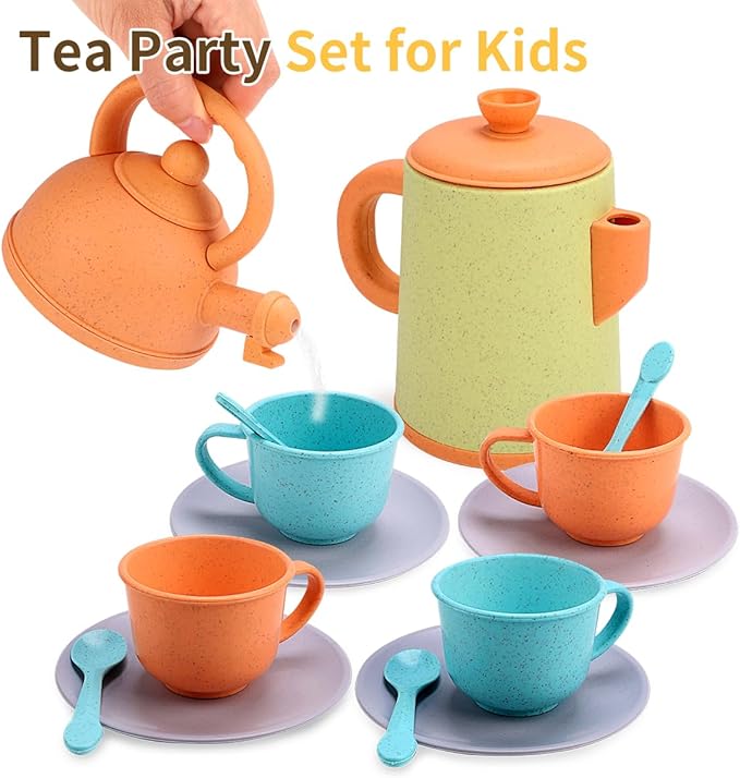 Qizebaby Play Kitchen Accessories, Pretend Play Kids Kitchen Playset Toys with Cookware Pots and Pans, Cooking Utensils, Afternoon Tea Toy Play Sets, Toys Gift for 3 4 5 Years Old Toddlers Girls Boys