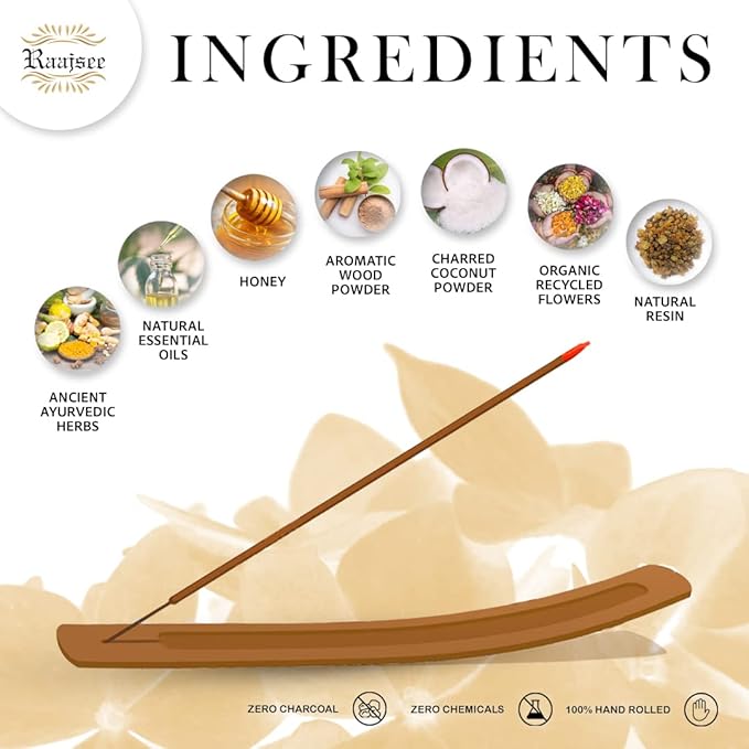 Raajsee Sandalwood Incense Sticks 100 Gm Pack-100% Pure Organic Natural Hand Rolled Free from Chemicals-for Church,Aroma Therapy,Relaxation,Meditation & Sensual Therapy RAAJSEE