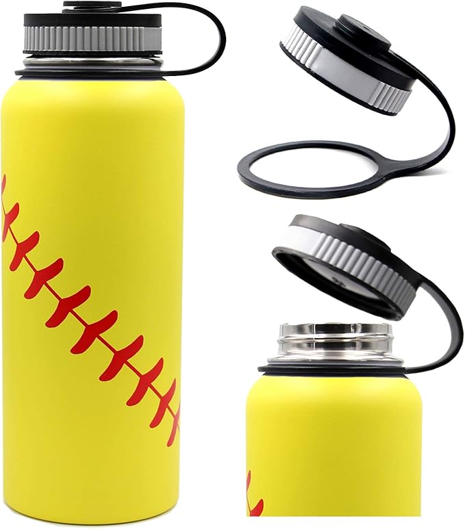 40 oz Softball Water Bottle, Wide Mouth Sports Flask Metal Travel Tumbler with 2 Lids, Stainless Steel Double Wall Vacuum Insulated Leak Proof Thermo Water Jug, Softball Stuff Gifts for Mom Girls - Bloomnest