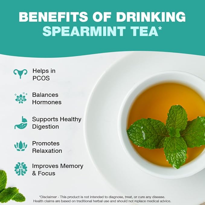 HANDPICK, Spearmint Tea Bags for PCOS relief (100 Herbal Tea Bags) |Refreshing Mint Tea | Non-GMO | Round Eco-Conscious Teabags - Bloomnest