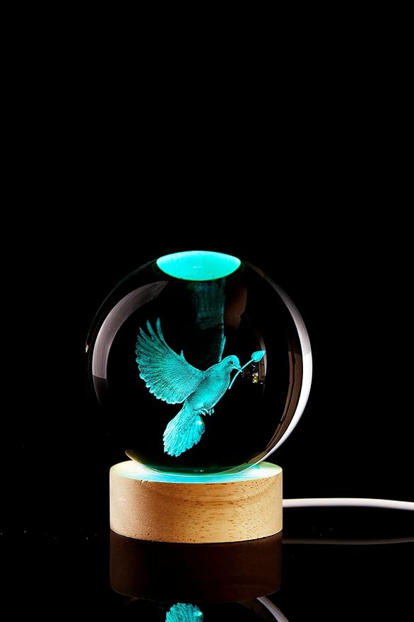 3.15 inch Pigeon Crystal Ball lamp,3D Bird Crystal Ball Night Light with Wooden Base, Peace Dove Lamp, 16 Colors Change with Remote Control (Panda) - Bloomnest