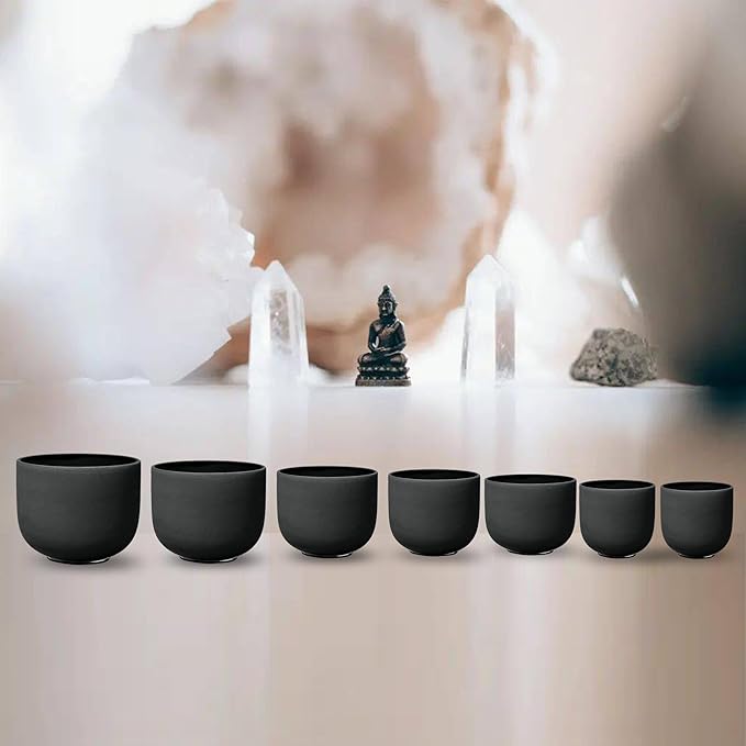 RYAN DVAN 7-12 Inch Set of 7 Pcs Black Color Quartz Crystal Singing Bowl Chakra Set with Free 2 pcs Carrying Case - Bloomnest