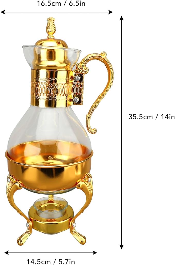 Fockety Vintage Turkish Coffee Pot Set, Decorative Glass Teapot, Heatable Glass Tea Kettle with Lid and Cup, Multi-Purpose Beverage Kettle, Unique Design, Gold - Bloomnest