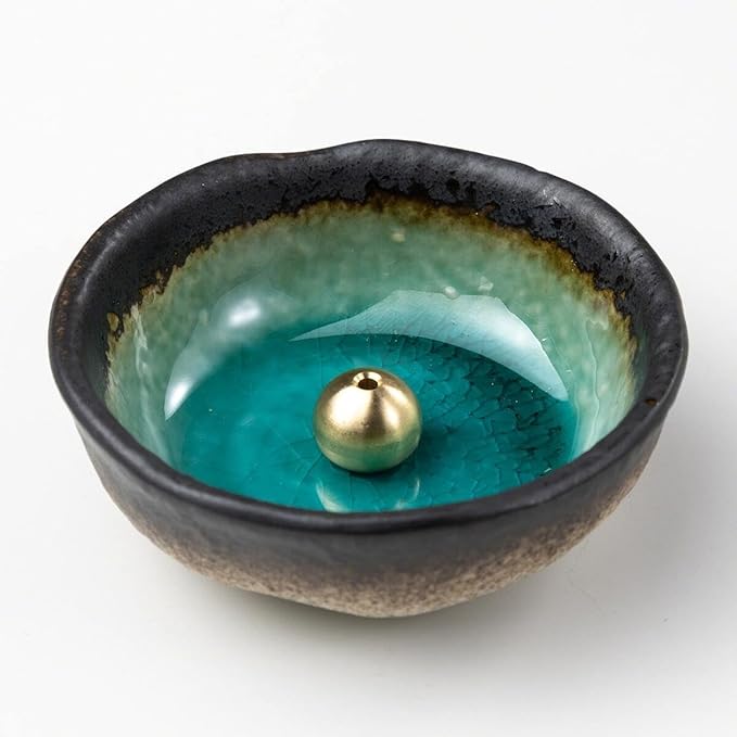 Asayu Japan Traditional Smoke Gift Set with Incense Holder and Brass Stand, Patchouli Incense Sticks with Mini Aquamarine