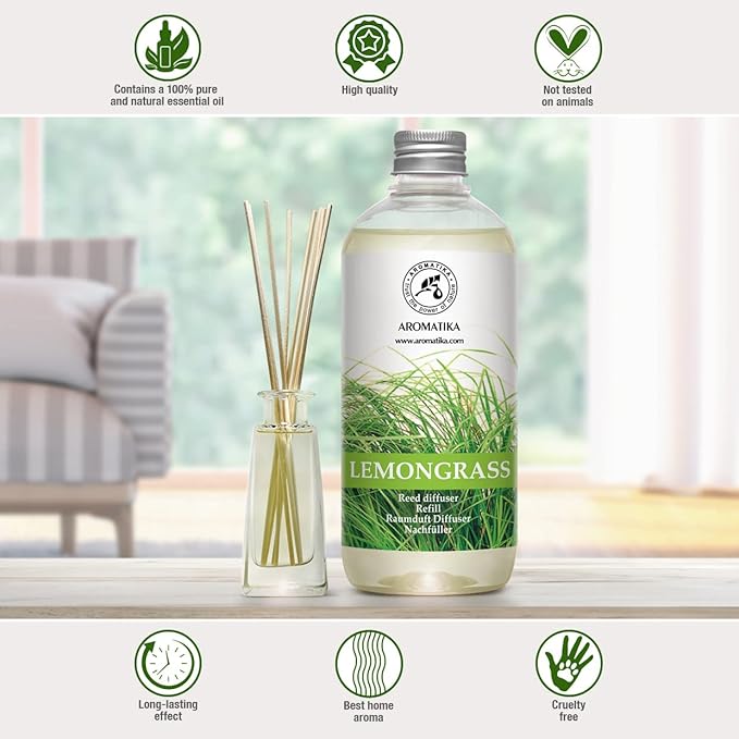 Lemongrass Diffuser Refill 34 Fl Oz (2x17 Fl Oz) - Fresh & Long Lasting Fragrance - Refill with Natural Essential Lemongrass Oil - for Aromatherapy - Spa - Home - Bloomnest