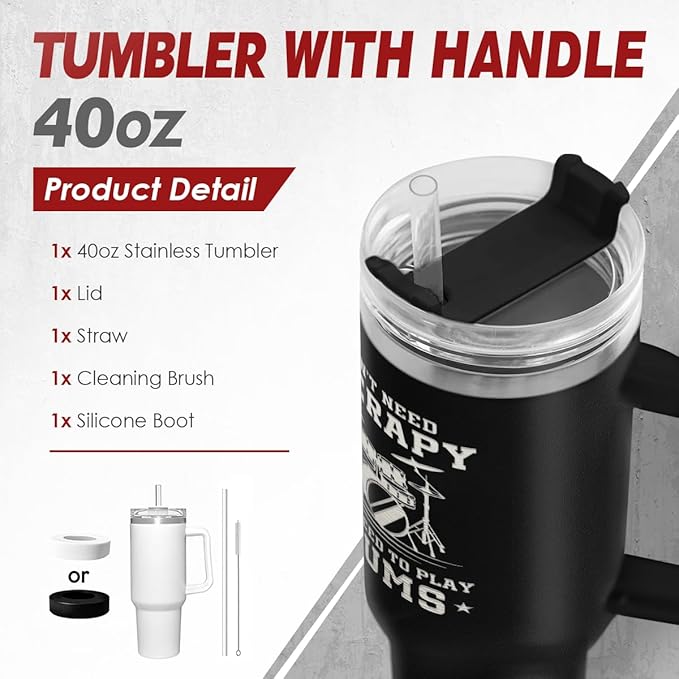 SANDJEST Drummer Gifts for Men, 40oz Stainless Steel Insulated Coffee Tumbler with Lid & Straw, Travel Mug Cup Gift for Drummers, Christmas Birthday - Bloomnest