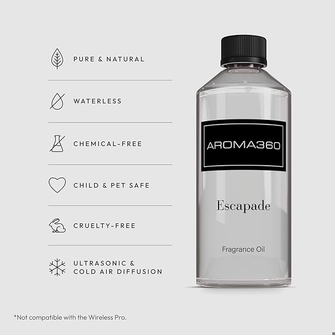 Aroma360 - Escapade Fragrance Oil Scent - Luxury Aromatherapy Scent Diffuser Oil - Hints of Lemon, Ocean, Bergamot, & Fragrant Jasmine - for Essential Oil Diffusers - for Home & Office - 500mL - Bloomnest