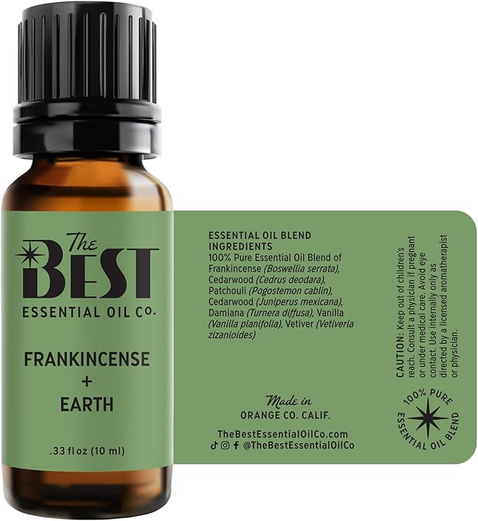 The Best Frankincense + Earth Essential Oil Blend- Premium Grade- 100% Pure & Natural for Aromatherapy, Diffuser, Spa, Massage, Air Freshener- 10 ml (.33 fl oz) - Bloomnest