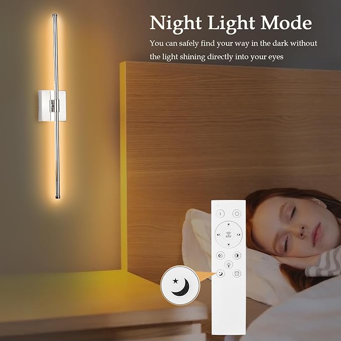 LED Wall Sconce with Remote Control, LED Wall Light, 5 Colors 3000K-6500K & Dimmable, Hardwire Wall Lamp for Living Room, Bedroom, Chrome - Bloomnest