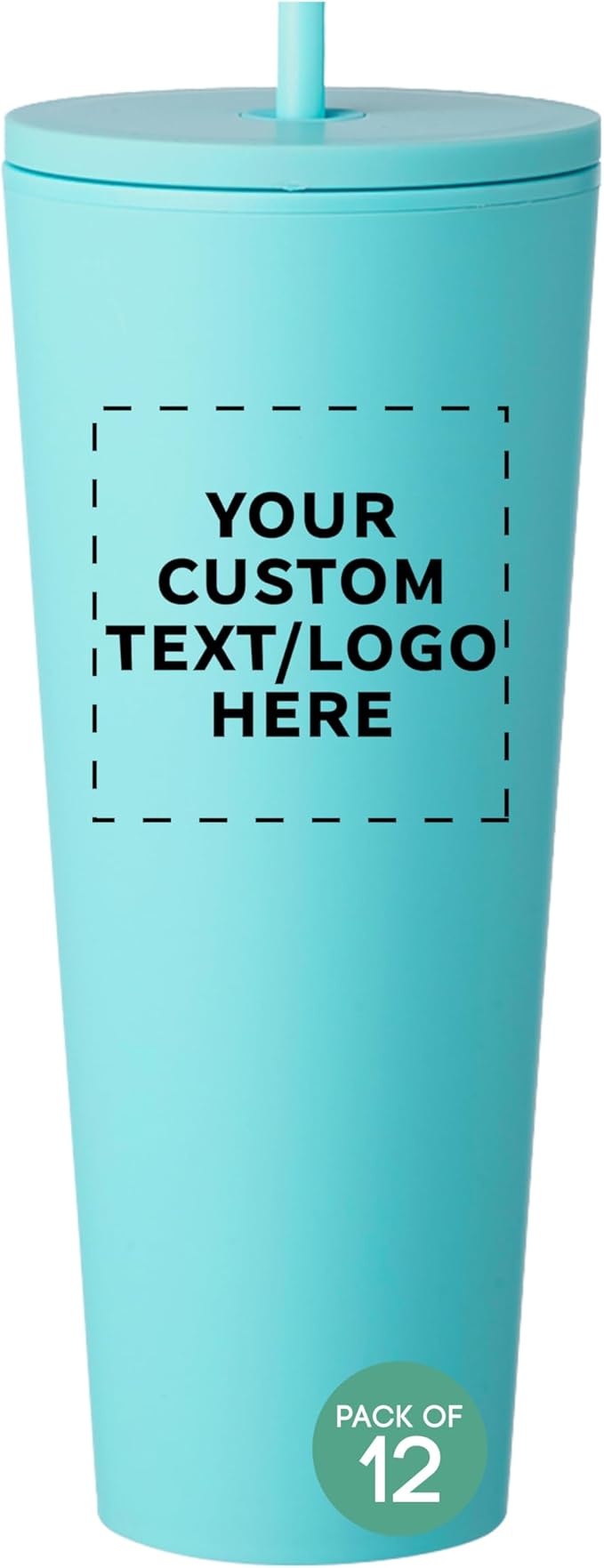 DISCOUNT PROMOS Custom Kenai Plastic Tumblers with Straw 24 oz., Set of 12, Personalized Bulk Pack - Ideal for Busy Professionals, With lids, Ice Coffee Tumbler, To Go Cup, Insulated - Mint - Bloomnest