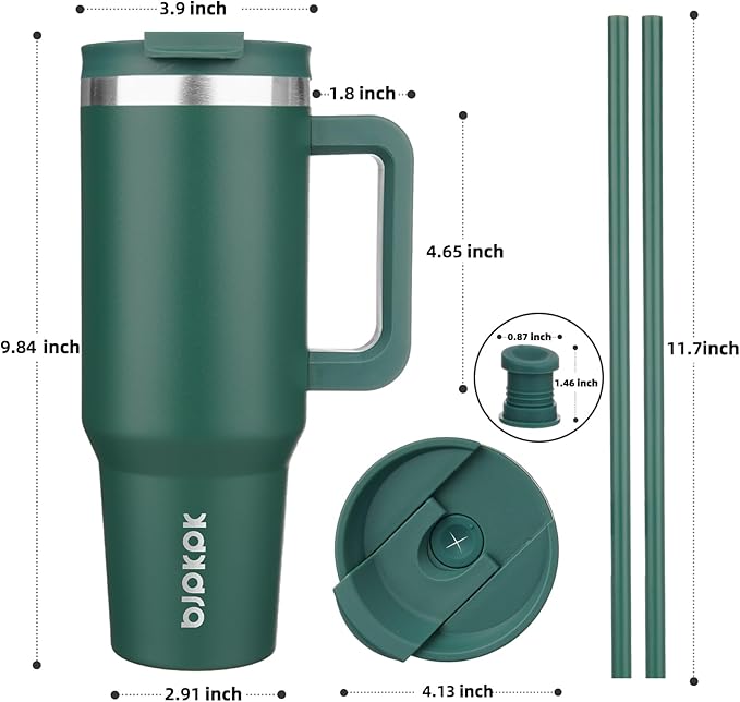 BJPKPK 40 oz Stainless Steel Tumbler With Handle Insulated Tumblers With 2 Straw Travel Coffee Mug With Lid,Army Green