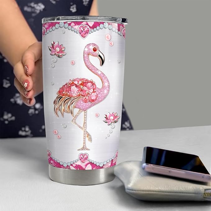 Flamingo Gifts for Women Girls Pink Flamingo Tumbler 20oz Jewelry Drawings Stainless Steel Insulated Tumblers Coffee Travel Mug Cup Gift for Birthday Christmas - Bloomnest