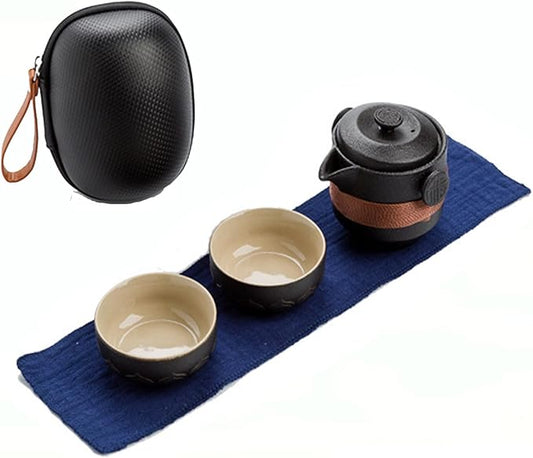 Travel Tea Set Porcelain Chinese Gongfu Teapot Set, MIATTCLD Portable Ceramic Tea Sets Traditional Asian Tea Set with 1 Pot 2 Cups All in One Gift Bag for Travel, Home, Picnic, Outdoor and Office - Bloomnest
