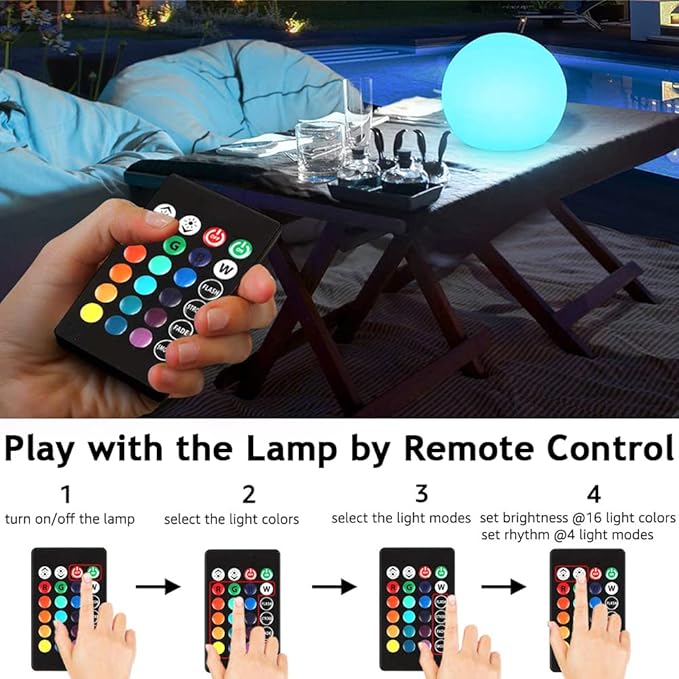 8-in LED Glowing Ball Light for Kid, 16 RGB Color Changing Globe Orb Night Light Mood Lamp w/Remote, Rechargeable Light Up Ball Dimmable Sphere Bedside Lamp, Great for Bedroom Garden Patio Party Decor - Bloomnest