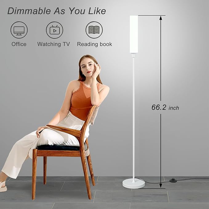 Floor Lamp with Remote Control,Bright Floor Lamps for Living Room/Bedroom/Office, Stepless Adjustable 3000K-6000K Colors and 10-100% Brightness,Standing Light with Foot Switch (White) - Bloomnest