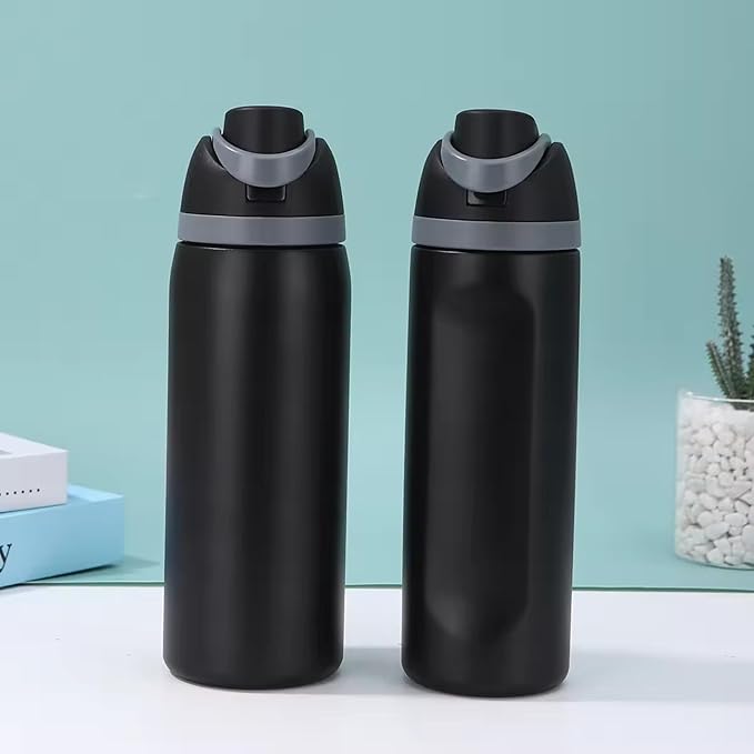 DUTHINGS Insulated Stainless Steel Water Bottle with Straw, 24 oz – Leakproof, BPA-Free Reusable Sports & Travel Bottle with Replacement Straw and Cleaning Brush (Black) Bloomnest