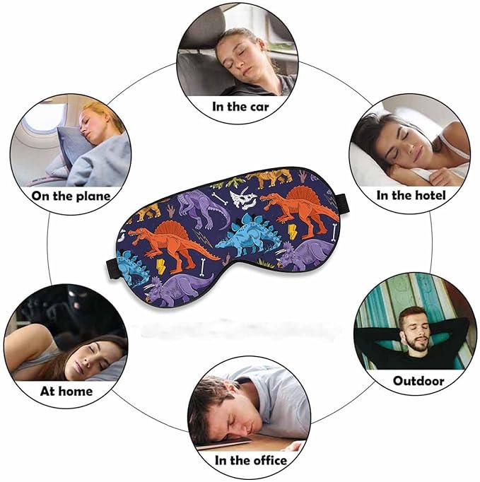 Colored Lizard Dino Sleep Eye Mask Dinosaurs Cartoon Colorful Vintage Men Women Sleep Mask with Adjustable Strap Eye Cover Eye Shade for Travel, Nap,Meditation - Bloomnest