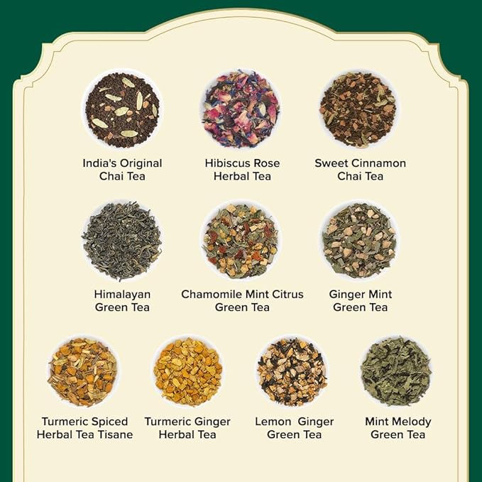 VAHDAM, Assorted Tea Sampler (20 Delicious Variety, 40 Individually Wrapped Pyramid Teabags) Long Leaf Premium Teas I Tea Gift Set I Gift Ideas for Lovers | Gifts for Him/Her - Bloomnest