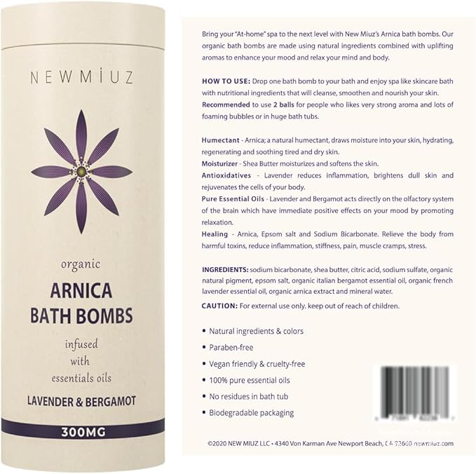 Arnica Bubble Bath Bombs Lavender Bergamot Essential Oils Luxurious Mega Foaming Bath Bombs for Dry Skin Nourishment Moisturizing Blissful Bath Gift - Bloomnest