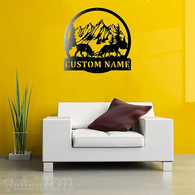 Lovely POD Personalized Hunting Metal sign, Hunting Art, Custom Dueling Caribou Elk Deer Led Lights Metal Wall Art, Personalized Hunter Name Decoration for Home Wildlife Art Outdoor Home Decor - Bloomnest