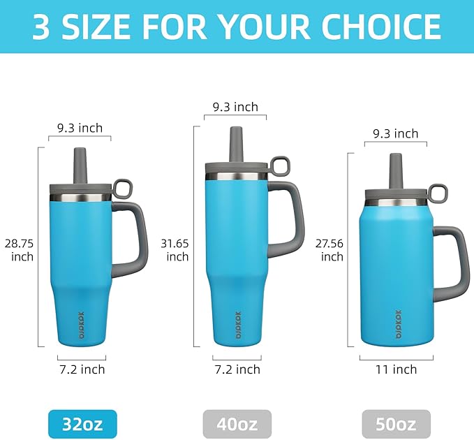 BJPKPK 32oz Stainless Steel Insulated Tumbler with Handle and Straw Travel Coffee Mug Thermal Cups with Lid,Reef Blue - Bloomnest