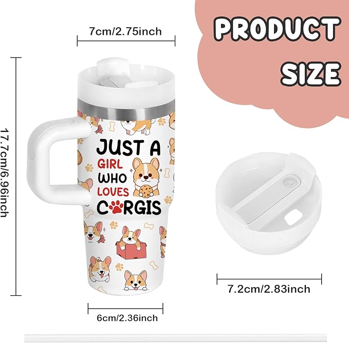 Corgi Gifts - 14 Oz Cartoon Kids Corgi Tumbler with Handle and Straw, Stainless Steel Insulated Water Bottle, for Boys Girls, School, Travel - Funny Dog Themed Children Birthday Gift Cup(1pc) - Bloomnest