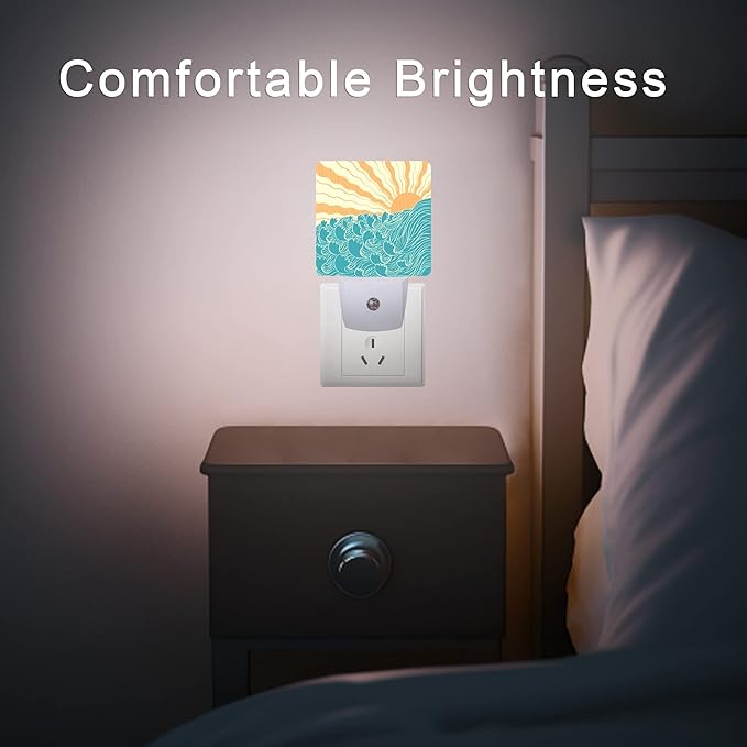 Waves Night Light,Sea Landscape Sun Plug-in Night Lights with Dusk-to-Dawn Sensor for Women/Girls/Boys Gift Sleep Friendly lamp for Bedroom, Bathroom and Living Room,0.5W - Bloomnest