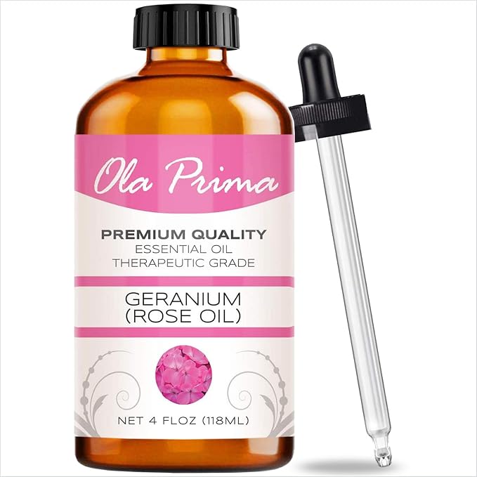 Ola Prima Rose Geranium Essential Oil - Premium Grade for Aromatherapy, Diffuser, Candle & Soap Making, Dropper - 4 fl oz - Rose Geranium - Rose Oil for Candle Making - Bloomnest