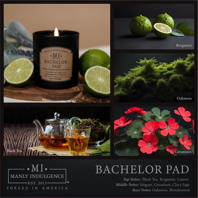 Manly Indulgence Bachelor Pad Scented Candles for Men, Premium Soy Blend Wax, 45H Burn, Candles for Home Scented, Gift-Ready Packaging - Made in The USA - Bloomnest
