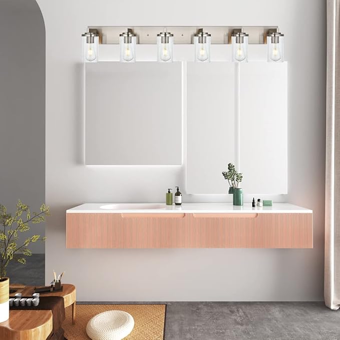 BONLICHT Modern Bathroom Vanity Light Fixtures Brushed Nickel Finished 6-Light with Seeded Glass Bathroom Lighting Industrial Sconces Wall Mount Lamp for Living Room Dining Room Kitchen Entryway - Bloomnest