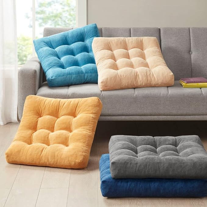 Degrees of Comfort Meditation Floor Pillow, Square Large Pillows Seating for Adults, Tufted Corduroy Thick Cushion for Living Room Tatami, Turquoise, 22x22 Inch - Bloomnest