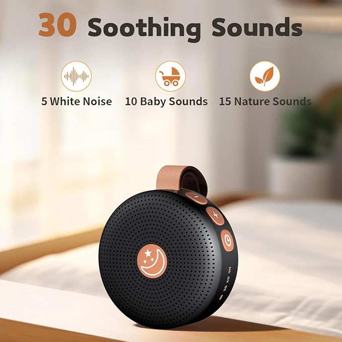 Mini Sound Machine Portable Baby White Noise Machine Brown Noise Machine 30 Soothing Sounds for Kids Adults Auto-Off Timer 32 Volume Levels Battery Sleep Machine for Home Office Privacy (Black) - Bloomnest