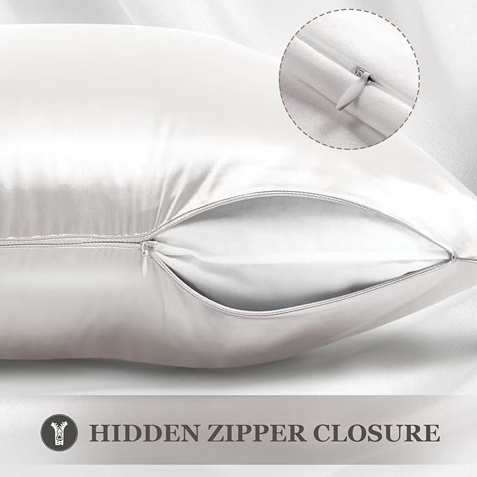 Adubor 100% Silk Pillowcase - Mulberry Silk Pillow Cases, 23 Momme 6A Grade Fibers, Silk Pillow Case for Hair and Skin Health, with Hidden Zipper (Standard: 20''x26'', Lvory White, 2PC) - Bloomnest