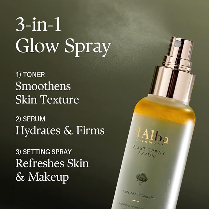 d'alba Piedmont Italian White Truffle First Spray Serum, Vegan Skin Care, Hydrating Face Moisturizer, Glow Serum for Radiant Skin, Non Comedogenic, All In One Mist (1.69 fl oz.) - Bloomnest