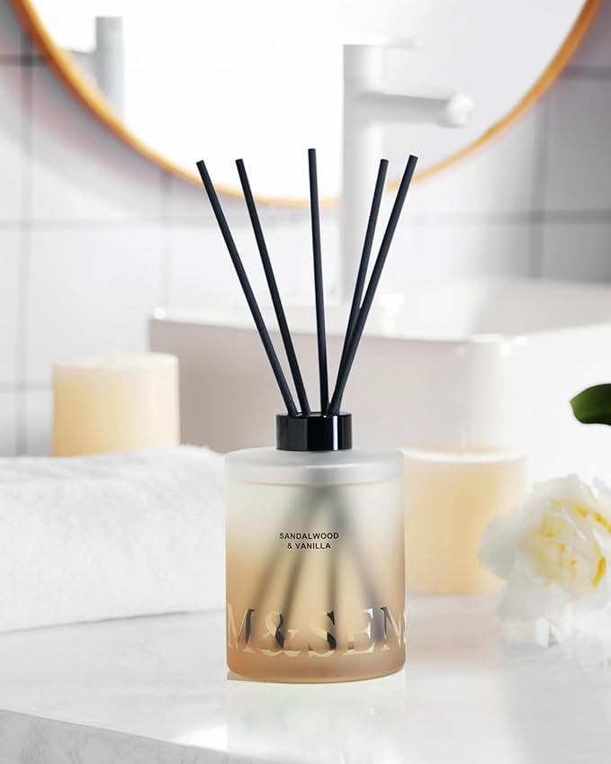 M&SENSE Sandalwood & Vanilla Reed Diffuser Set - 16.9 fl oz Long-Lasting Scent, Non-Toxic Essential Oil Diffuser for Home, Fragrance Diffuser Housewarming Gifts for Bathroom Bedroom for Women MSENSE