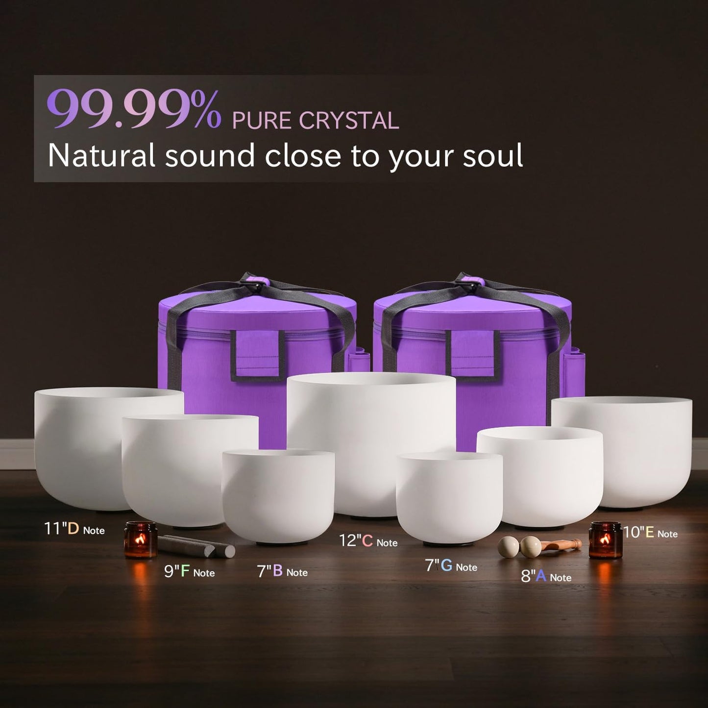 CVNC 432HZ 7-12 Inch Set Of 7 Pcs Frosted Quartz Crystal Singing Bowls With 2 Pcs Carrying Case bag Sound Healing