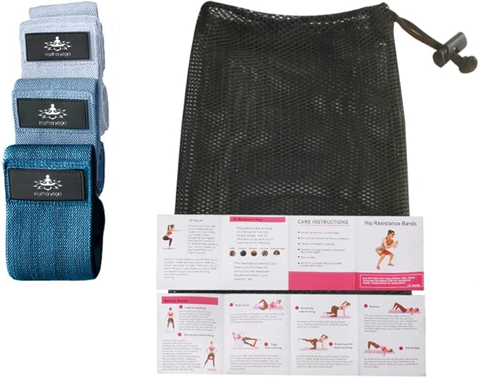 Hatha Yoga Large Resistance Band,14.5" x3.15",Fabric Exercise Loop Bands with Instruction Guide and Carry Bag, Set of 3. - Bloomnest