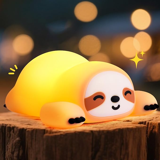 Cute Sloth Night Light for Kids, 3-Level Dimmable Nursery Nightlight, Silicone Squishy Light Up Sloth Gifts, Rechargeable Bedside Touch Lamp for Breastfeeding Toddler Baby Kids Decor - Bloomnest