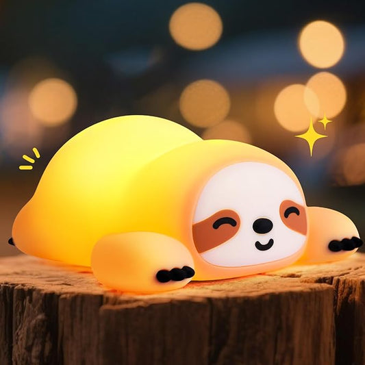 Cute Sloth Night Light for Kids, 3-Level Dimmable Nursery Nightlight, Silicone Squishy Light Up Sloth Gifts, Rechargeable Bedside Touch Lamp for Breastfeeding Toddler Baby Kids Decor - Bloomnest