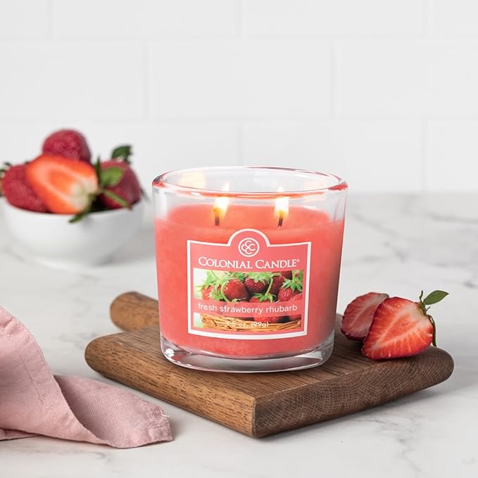 Colonial Candle Fresh Strawberry Rhubarb Scented Jar Candle, 2 Wick, 3.5 oz, Mottled Wax Candle - Bloomnest
