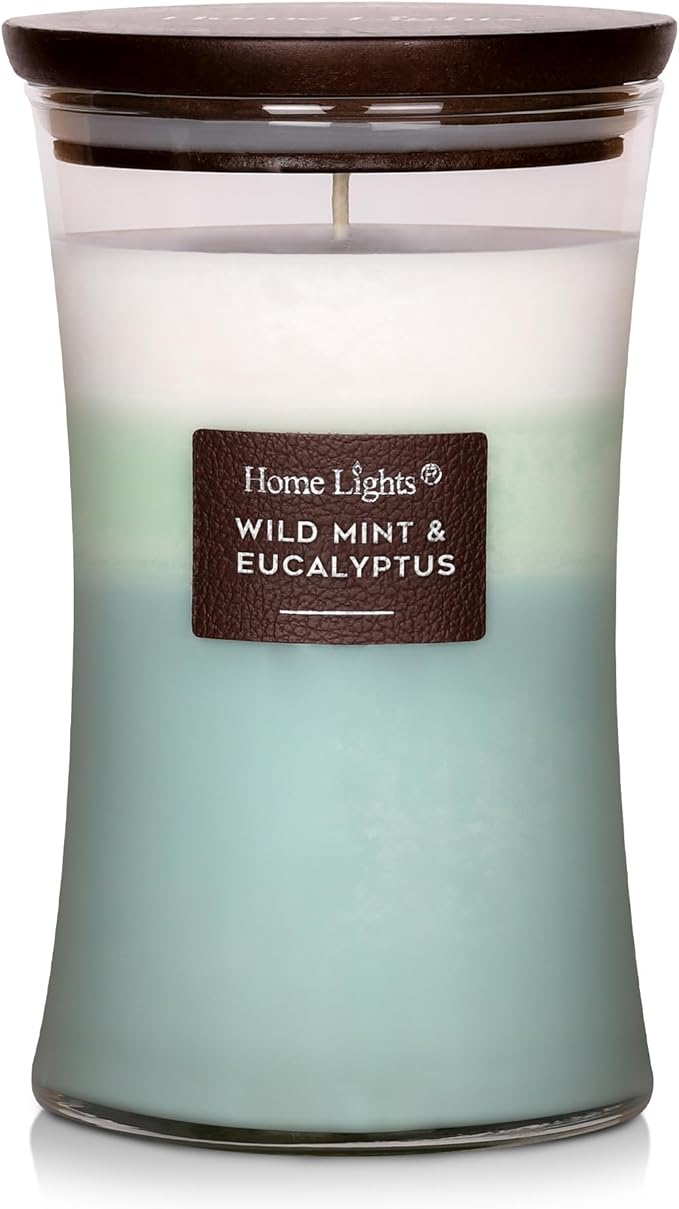 HomeLights 3-Layer Candles for Home Scented, 21.52 OZ Natural Soy Wax Scented Candles Burns Up to 100 Hours, Large Jar, Wild Mint & Eucalyptu - Bloomnest