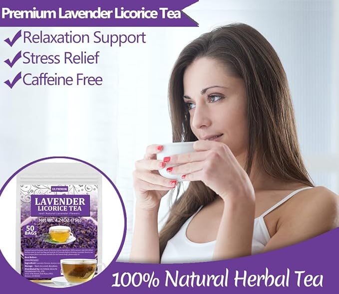 Premium 50 Lavender Licorice Tea Bags, Made with Natural Lavender Flowers & Wild Licorice Root, for Relaxation & Sleep & Wellness, Caffeine Free & No Artificial Flavors. - Bloomnest