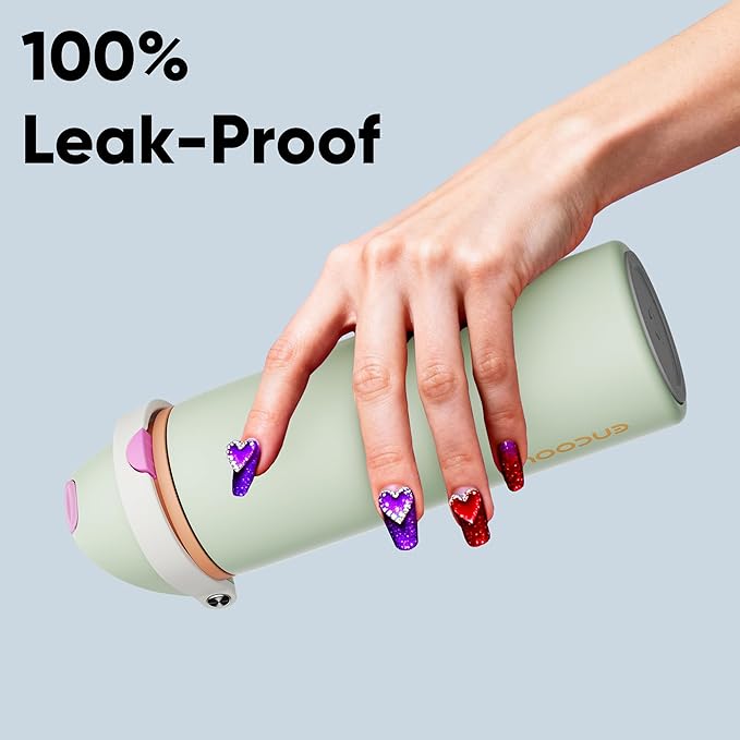 Insulated Water Bottle with Straw - Encool Stainless Steel Water Bottle with Push Button Lid, Leak-Proof & BPA-Free, Keeps Cold for 24 Hours for Sports, Travel, Gym (24 oz, Geyser Green) ENCOOL