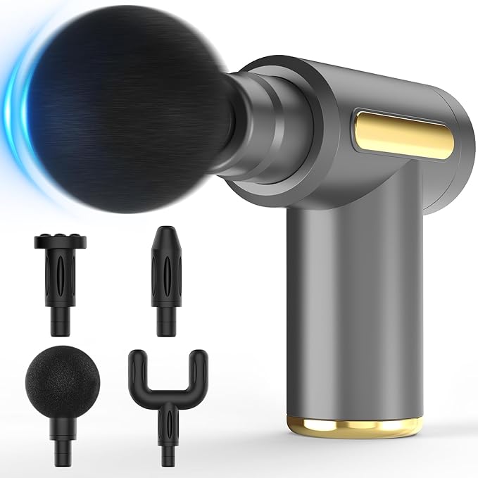 Massage Gun, Small Travel Tool, Massage Gun Deep Tissue,Percussion Handheld Portable Muscle Massager Tool for Full Body Pain Relief, Ideal Gifts for Men, Women(Gray) - Bloomnest