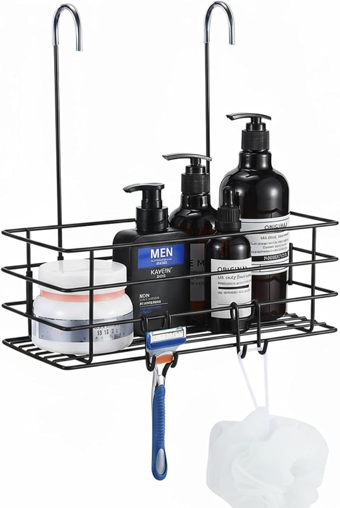 Shower Caddy Hanging Shower Orangizer Stainless Steel Shower Rack with Hooks Over The Door, Shampoo Basket Storage (Black) - Bloomnest