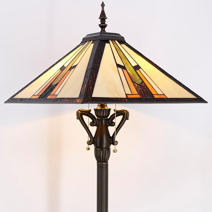 Tiffany Floor Lamp Multicolour Mission Style Stained Glass Standing Reading Light 16X16X64 Inch - Bloomnest