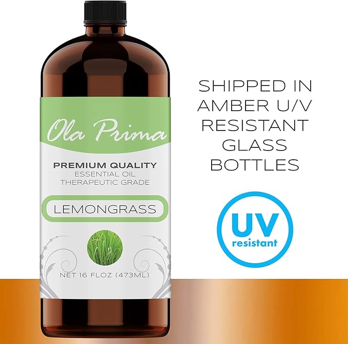 Ola Prima Lemongrass Essential Oil for Aromatherapy, Diffuser, Cleaning, Skin, Hair Health, Relaxation, Soap & Candle Making (16oz Bulk) - Bloomnest