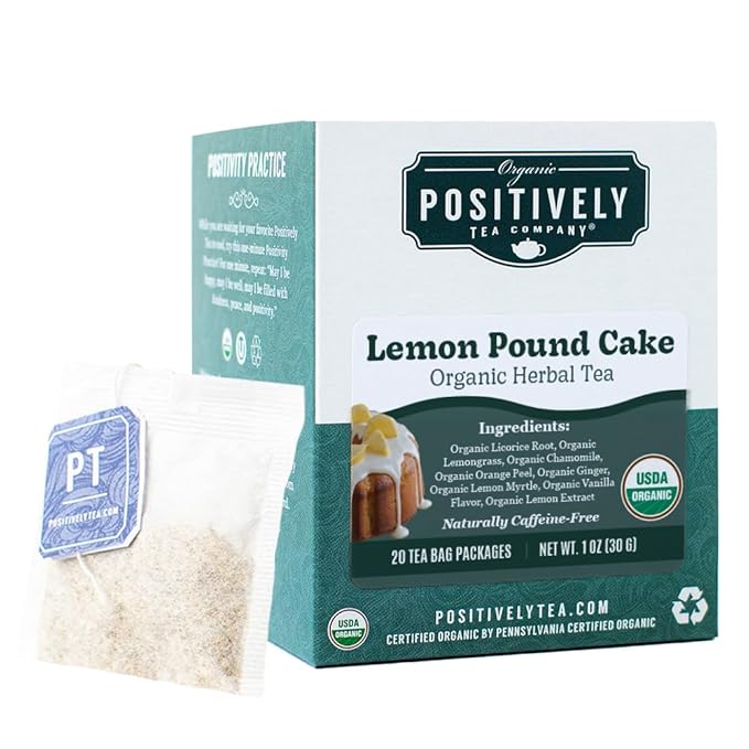 Organic Positively Tea Company, Lemon Pound Cake, Herbal Tea Bags, 20 Count - Bloomnest